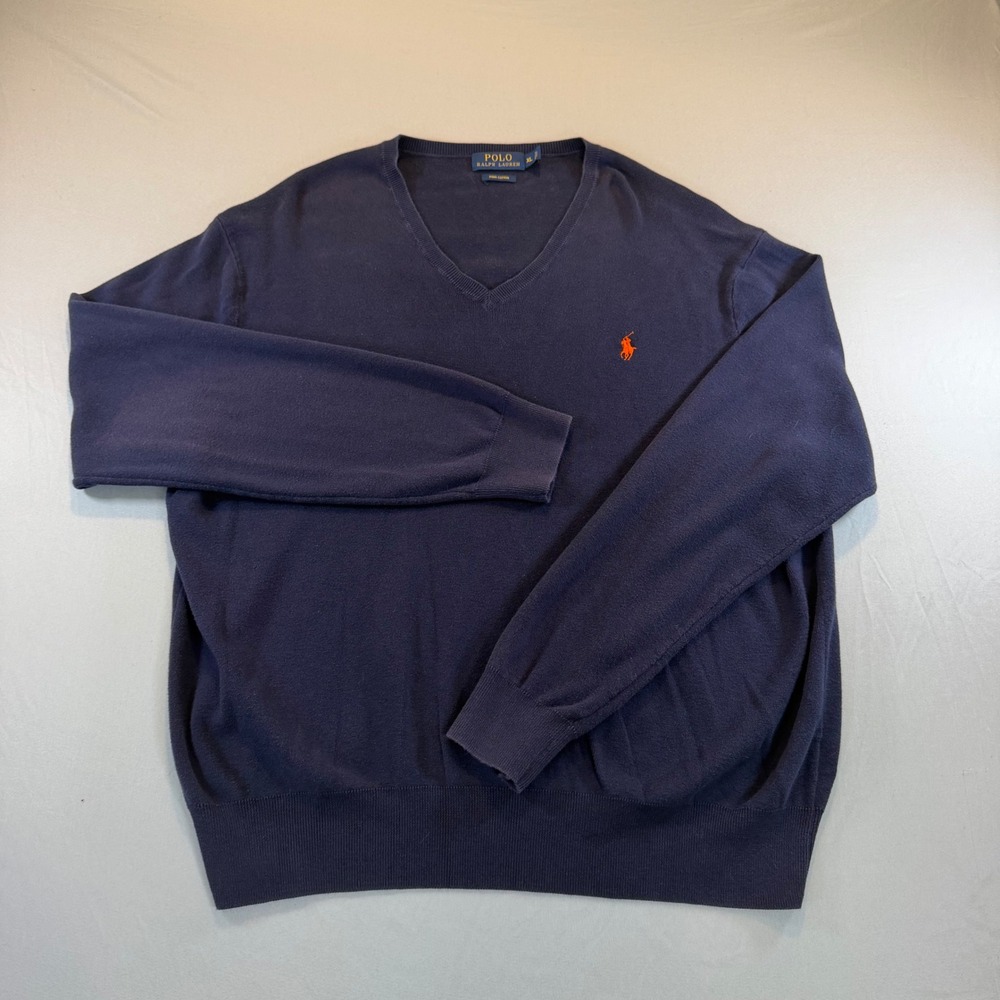 Polo Ralph Lauren Mens V-Neck Sweater XL Pima Cotton Old Money Preppy Collegiate